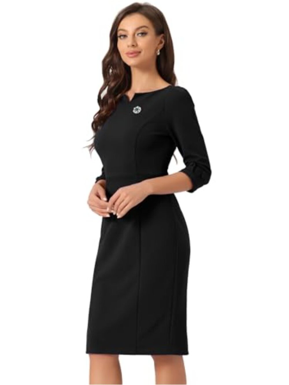 Women's Sheath Midi Dress 3/4 Sleeve Sweetheart Neck Bodycon Work Dress